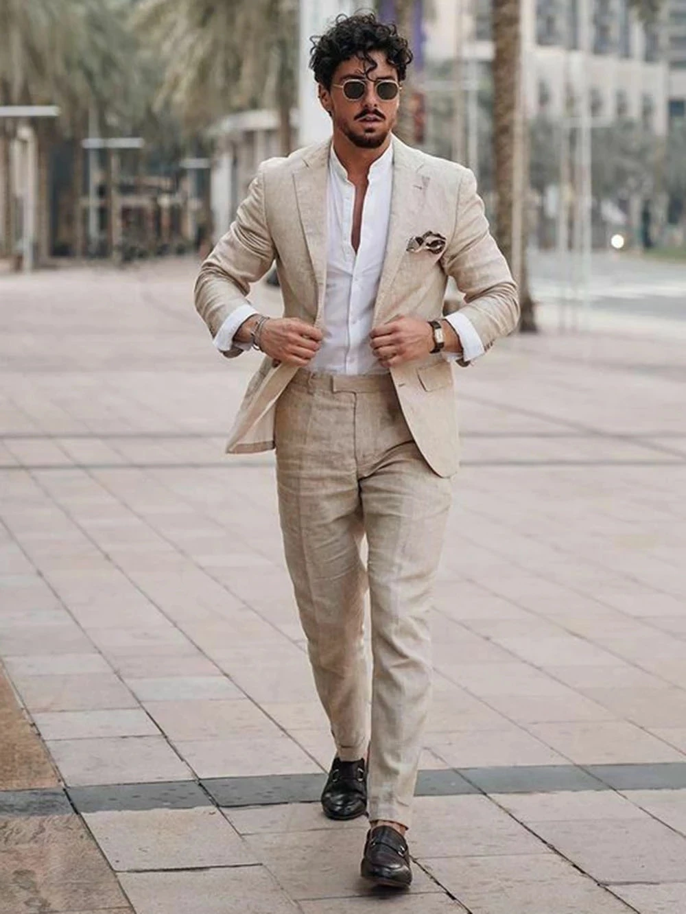 Summer Clothing Men Linen - بدلة رجالية صيفية من الكتان للشاطئ