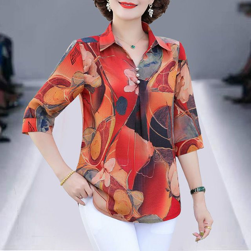 Summer Clothing For 70 Year Old Woman - قميص نسائي كلاسيكي مطبوع عليه زهور