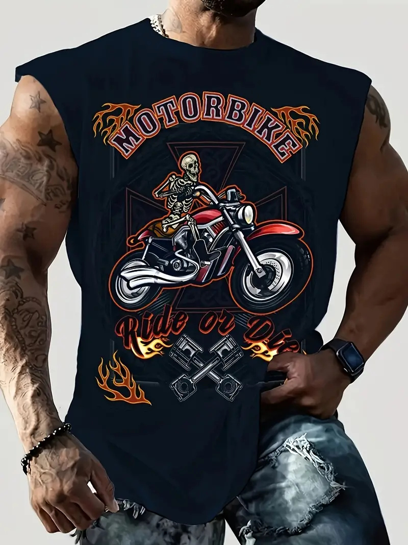 Summer Viking Clothing - صدرية للرجال برقبة مستديرة بنمط الدراجات