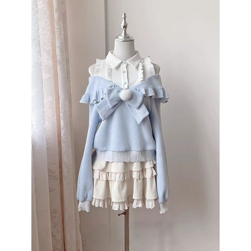Off Shoulder Blouse - طقم لوليتا ناعم من قطعتين للنساء،