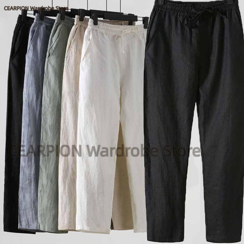 Summer Clothing Men Linen - بنطلون صيفي على الطراز الصيني مستقيم