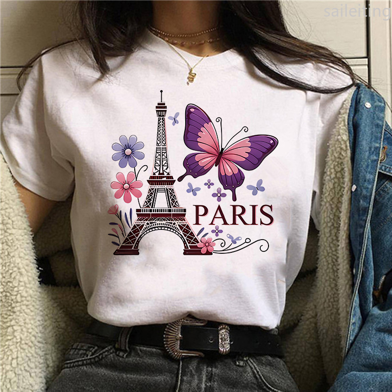 Summer Clothing In Paris - 90s اللون زهرة فراشة باريس تصميم