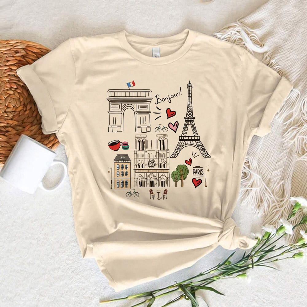 Summer Clothing In Paris - تي شيرت نسائي مطبوع بتصميم باريس،