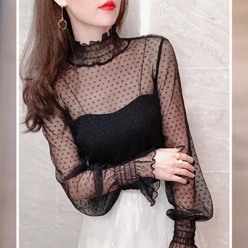Summer Evenings Clothing - قميص نسائي أسود رقيق من الدانتيل
