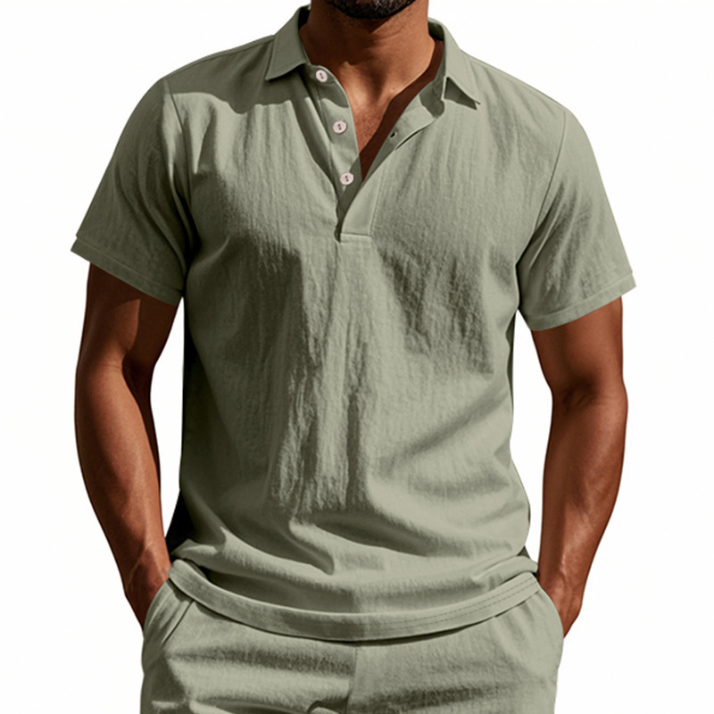 Summer Clothing Men Linen - قميص بولو رجالي عالي الجودة من