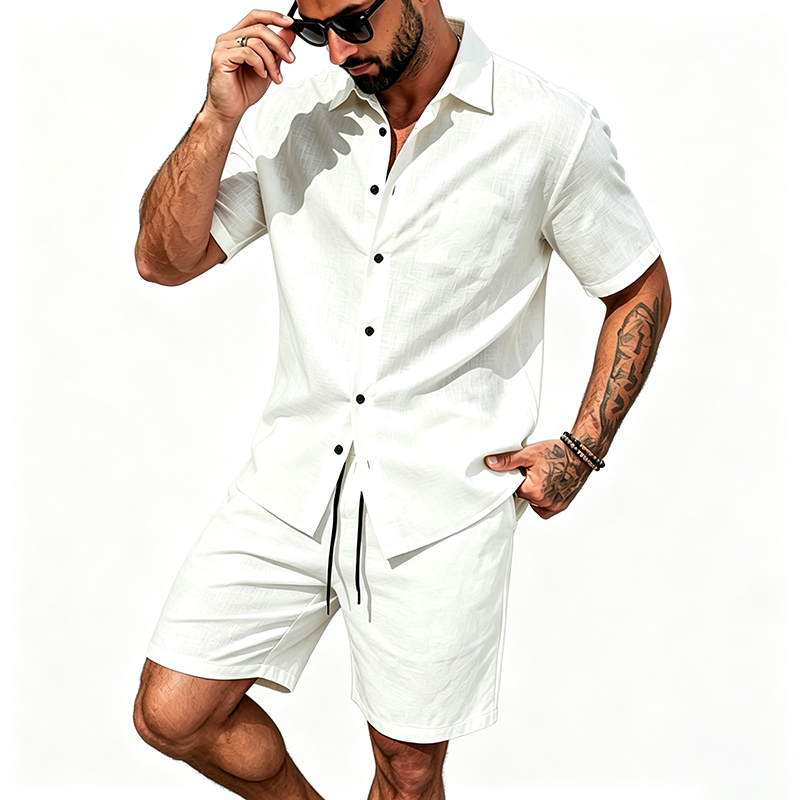 طقم رجالي من قطعتين من الكتان، - مراجعة Summer Clothing Types وسعره