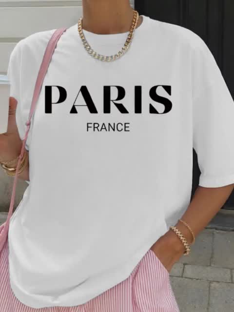 تي شيرت نسائي كاجوال بأكمام قص - مراجعة Summer Clothing In Paris وسعره