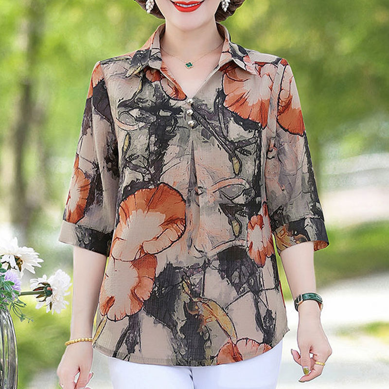 قميص نسائي كلاسيكي مطبوع عليه  - مراجعة Summer Clothing For 70 Year Old Woman وسعره