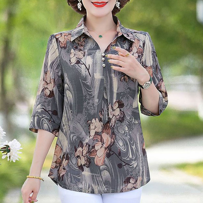 قميص نسائي كلاسيكي مطبوع عليه  - مراجعة Summer Clothing For 70 Year Old Woman وسعره