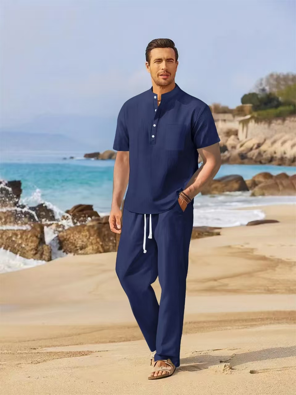 طقم صيفي للرجال من القطن والكت - مراجعة Summer Clothing Men Linen وسعره